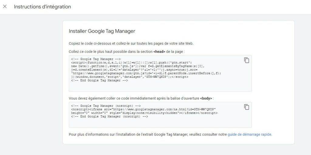 Code à copier coller pour installer Google Tag Manager (GTM) - Tutoriel