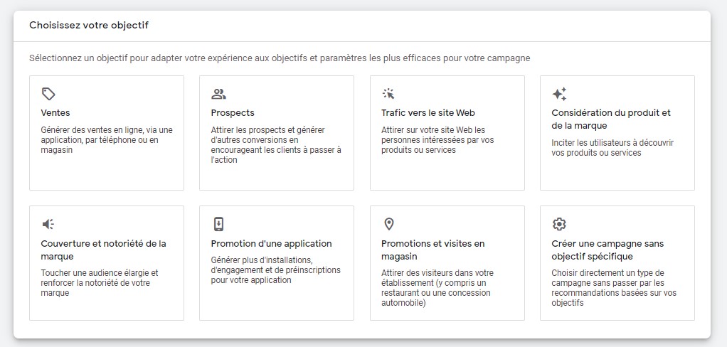 Objectifs et supports Google Ads